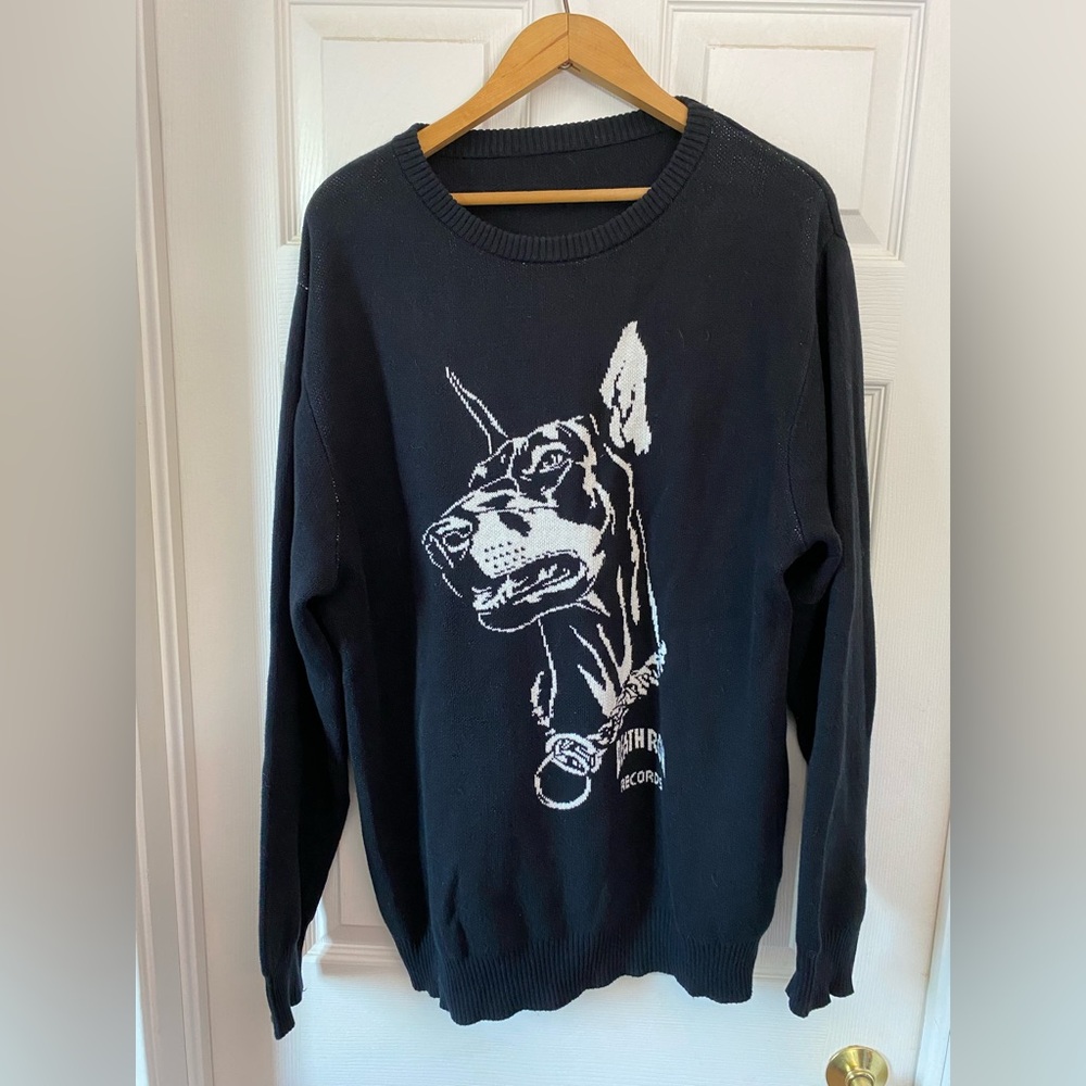 🐕 Death Row Records Doberman Knit Sweater – 90s Rap Icon – XL